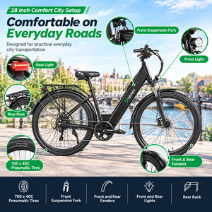 28 Inch City <b>Electric</b> <b>Bike</b> 36V <b>250W</b> 10.5Ah LG Battery 7 Speed 25kmh Commuter E <b>Bike</b> with UK DE Warehouse - Product Image 2