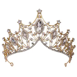 Royl Gold Queen Metal principessa sposa copricapi compleanno ballo di fine anno concorso di Halloween Costume Cosplay corona diadema di nozze per le donne