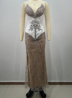 Robe de soirée sirène blanche sans bretelles, sans manches, ornée de strass, dos nu, fente haute, luxueuse, pour anniversaire, gala, bal de promo