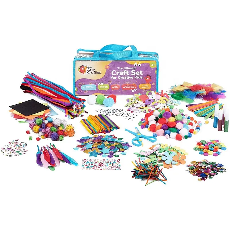 DIY Art Craft Sets Zubehör für Kinder Craft ing Kits Pfeifen reiniger-Farbe Filz-Glitter Poms-Feder knöpfe