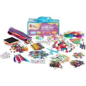 DIY Art Craft Define Suprimentos para Crianças Crafting Kits Limpadores de tubos-Cor Feltro-Glitter Poms-Pena-Botões