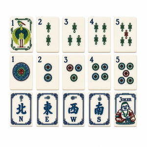 Mahjong impérial en marbre vert jade oriental, 166 pièces, collection de tuiles à points de bambou et de dragon blanc crème - Product Image 3
