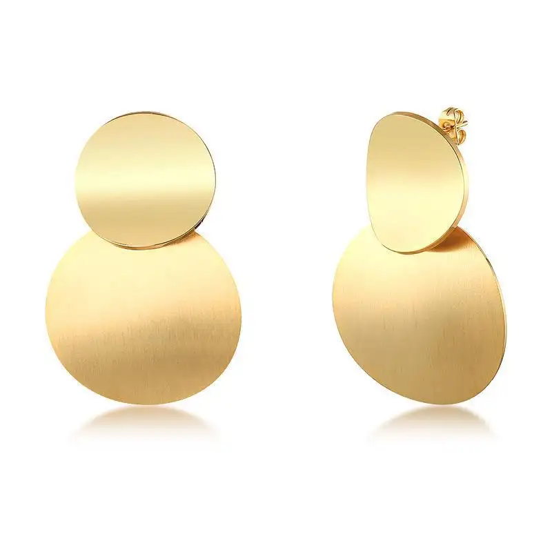 Simple Big Double Gold Silver Round Disc Dangle Earrings Minimalist Circle Geometric Statement Drop Earrings for Women Girls