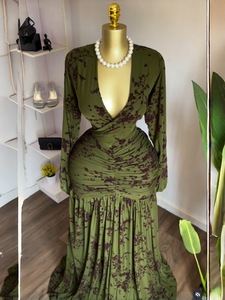 Abito plissettato stampato a maniche lunghe stile americano GX-2026 <span class=keywords><strong>con</strong></span> elasticità di alta qualità, maniche lunghe e <span class=keywords><strong>gonna</strong></span> lunga - Product Image 4