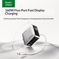 Ugreen X774-65635 160W Gan Pengisi Daya Cepat dengan Layar, 5 Port Pengisi Daya Tipe C dengan Kabel 1.5m