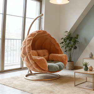 Fauteuil suspendu en velours moderne de luxe, style nordique, fauteuil rond en forme de boule, canapé individuel, capitonné, rembourré, salon, pod - Product Image 1