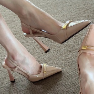 Sandalias de tacón de aguja con punta y tira trasera al por mayor |   <span class=keywords><strong>Zapatos</strong></span> de Tacón Elegantes Metálicos de <span class=keywords><strong>Charol</strong></span> para <span class=keywords><strong>Mujer</strong></span>, Ideales para Fiestas y Oficina - Product Image 5