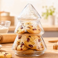 Kerstboom Glazen Snoepvaas Hoge Borosilicaatglas Koekjespot Sneeuwvlok Voedselcontainer voor Noten Snacks Gedroogd Fruit Decoratie