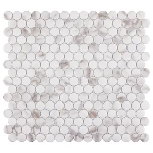 Custom Inkjet Printing recycled glass kitchen backsplash wall marble look penny round wall mosaic tile