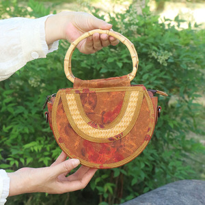 Bamboo Handle Half Moon <b>Bag</b> Canvas <b>Patchwork</b> Zipper Closure Everyday Tote Women's Summer 2024 - Product Image 2