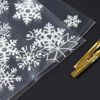 Sacs à biscuits et bonbons de Noël à effet froissé, refermables avec attaches torsadées, sacs en plastique transparents pour la pâtisserie des flocons de neige croustillants