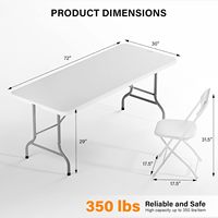 Vente en gros pas cher 6 pieds blanc fête événements en plein air dur portable pliable 180cm 6ft salle à manger ensemble chaise et table en plastique