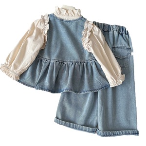 Nuovo Set estivo a tre pezzi da ragazza gilet in Denim da principessa stile coreano camicia alla moda per bambini Boutique per la primavera estate - Product Image 2