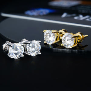 Pendientes Clásicos de Hip Hop de Plata de Ley 925 con Baño de Oro Blanco/Amarillo, Certificado GRA, Moissanita de Corte Portugués, Unisex - Product Image 2