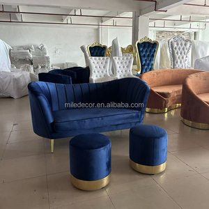 Nouveau canapé en velours blanc pour événements de mariage Décoration de scène Canapé double siège pour les mariés - Product Image 4