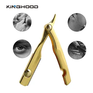 Private Label Vintage Manual Folding Handle Metal Gold Barber Cut Throat Straight Razor For Men