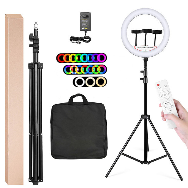 Multiple 18inch Led Ring Light with Phone Holder RGB Circle Light with remote for Live Stream