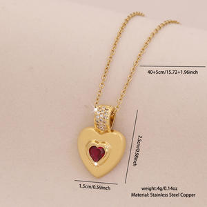 Chaîne de collier en acier inoxydable de luxe léger paillettes collier pendentif coeur rouge brillant bijoux de mode transfrontaliers - Product Image 6