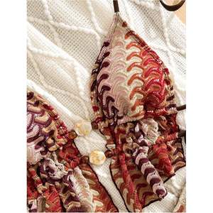 ชุดบิกินี่แบบผูกคอสำหรับผู้หญิง ลายพิมพ์สองชิ้น ชุดว่ายน้ำบราซิลเลี่ยน ผ้าสแปนเด็กซ์โพลีเอสเตอร์ยืดได้ - Product Image 3