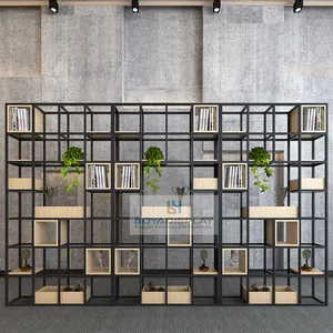 Wooden metal storage bookshelf multi layer display ladder shelf opening cube bookshelf