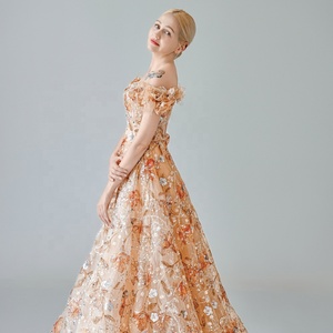 Đầm dự tiệc chữ A dài đến sàn có dây buộc sang trọng hiện đại với hoa đính cườm và trang trí pha lê Hàng mới về - Product Image 4