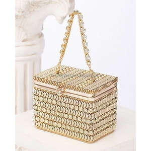 Women's Fashion Square Evening <b>Clutch</b> Purse with <b>Pearl</b> Beaded Handmade Eco-Friendly Chain Strap - Product Image 3