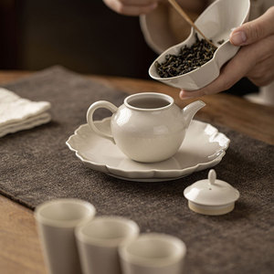 Guanlan Wood Ash Ceramic Teapot Porcelain Round With Lid Kung Fu <b>Tea</b> <b>Set</b> For Afternoon <b>Tea</b> Office Reception - Product Image 4