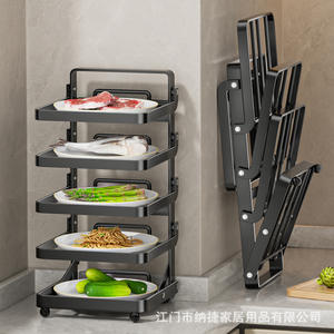 Étagère de préparation alimentaire pliable pour cuisine, 5 niveaux, murale, multi-étages, avec roulettes - Product Image 2