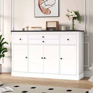 Buffet contemporain en bois blanc avec tiroirs et portes, rangement modulaire multifonctionnel pour cuisine et salles à manger - Product Image 2