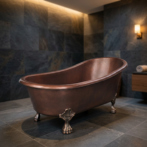 Baignoire ovale autoportante en cuivre martelé, artisanale, style classique indien - Product Image 1