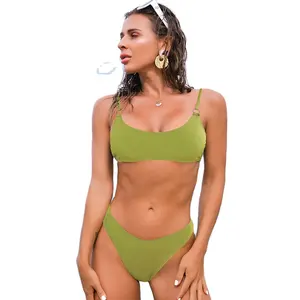 2024 Nieuwe Stijl Tweedelige Badmode Effen Kleur Sportbadpak Braziliaanse String Bikini