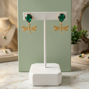 Pendientes Colgantes Libélula Verde, Latón Chapado en Oro, Diseño en Forma de Insecto con Corte de Pera, Joyería de Moda para Fiestas - Product Image 3