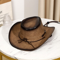 Sombrero Vaquero de Cuero Sintético PU Estilo Western con Acabado Liso, Corona Reforzada e Interior Transpirable, Ideal para Eventos Temáticos y Uso Diario