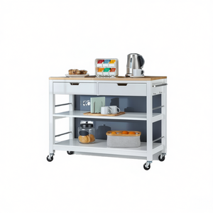 Carrito de Isla de cocina moderno de madera maciza con ruedas rodantes y bloqueables Almacenamiento de apartamento para armarios de cocina 2 cajones - Product Image 1