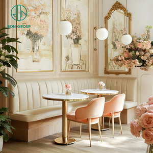 Elegante Mesa Redonda de Mármol Estilo Francés, Asientos de Cuero, Muebles para Cafetería y <span class=keywords><strong>Restaurante</strong></span>, Silla y Sofá para Cafetería - Product Image 1