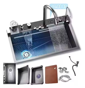 Évier de Cuisine <span class=keywords><strong>Professionnel</strong></span> en Acier Inoxydable de Gros Calibre avec Robinet Extractible et Modes Jet Pluie Volante et Cascade, Idéal pour Lave-Vaisselle - Product Image 2