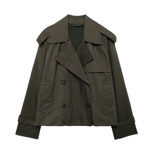 Automne femmes manteau <span class=keywords><strong>court</strong></span> à manches longues Double boutonnage <span class=keywords><strong>Trench</strong></span> Coat 2024 nouvelle mode ample élégant manteau - Product Image 2