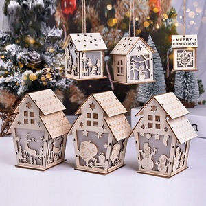 Glowing Wooden House <b>Ornaments</b> Laser Cut Christmas Hanging Decorations For Tree Window Display DIY Gifts - Product Image 2