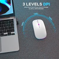 Souris sans fil Bluetooth rechargeable silencieuse pour droitier, double mode, 2,4 GHz, ultra-fine, 1600 DPI, RGB, pour ordinateur portable