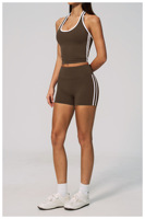 Ensemble de sport 4 pièces personnalisé avec logo pour femme : soutien-gorge de sport, débardeur, leggings taille haute et pantalon évasé de yoga