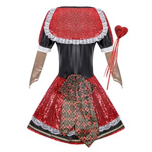 Robe courte rouge à paillettes pour femme, style Reine Rouge, inspirée des Aventures d'Alice au Pays des Merveilles, pour Halloween - Product Image 4