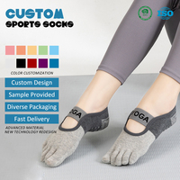 Chaussettes de yoga professionnelles pour femmes, printemps-été, à cinq doigts, à brides croisées, bicolores, en coton, antidérapantes, douces
