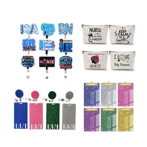 Regalo per infermiera CNA RN acrilico Glitter distintivo Reel Buddy appunti borsa Scrub vita infermiera accessori