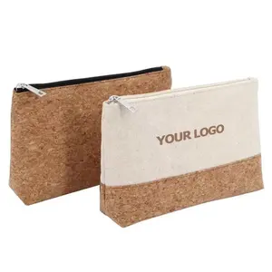 Portugal Nature Cork Bark Cellphone Bag 100% Eco Recyclable Cork Oak Wrist Bag Lightweight Biodegradable Cork Flat Cosmetic Bag