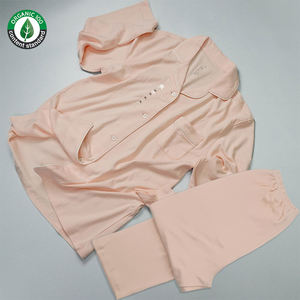 Wholesale Custom 100% Organic Cotton <b>Lounge</b> Wear Pajamas,V-Neck <b>Trousers</b> 2 Piece Home Service Sleeping Pajama - Product Image 6