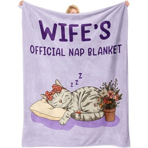 Manta de Franela con Diseño de Gato de Dibujos Animados, Manta para Siesta, Lavable a Máquina, Resistente a la Decoloración, para Cama, Sofá, con Impresión Personalizada - Product Image 2