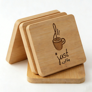 Posavasos Cuadrado de Madera de Lujo, Reutilizable, Grabado con Logotipo Personalizado, Regalo de Boda, Duradero - Product Image 1