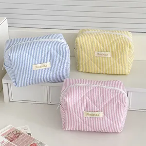 Borse cosmetiche con cuscino a righe di colore a contrasto in cotone trapuntato borsa portaoggetti da donna graziosa borsa a quadri <span class=keywords><strong>pochette</strong></span> per il trucco - Product Image 1