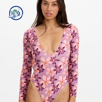Maillots de bain MLY en gros, maillots de bain une pièce à coupe haute pour femmes, faible MOQ, imprimé floral personnalisé, manches longues