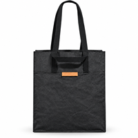 Sac fourre-tout en papier kraft noir lavable, grande capacité, sac à bandoulière pour le shopping, avec doubles poignées, pour le bureau, le travail, les courses, les voyages